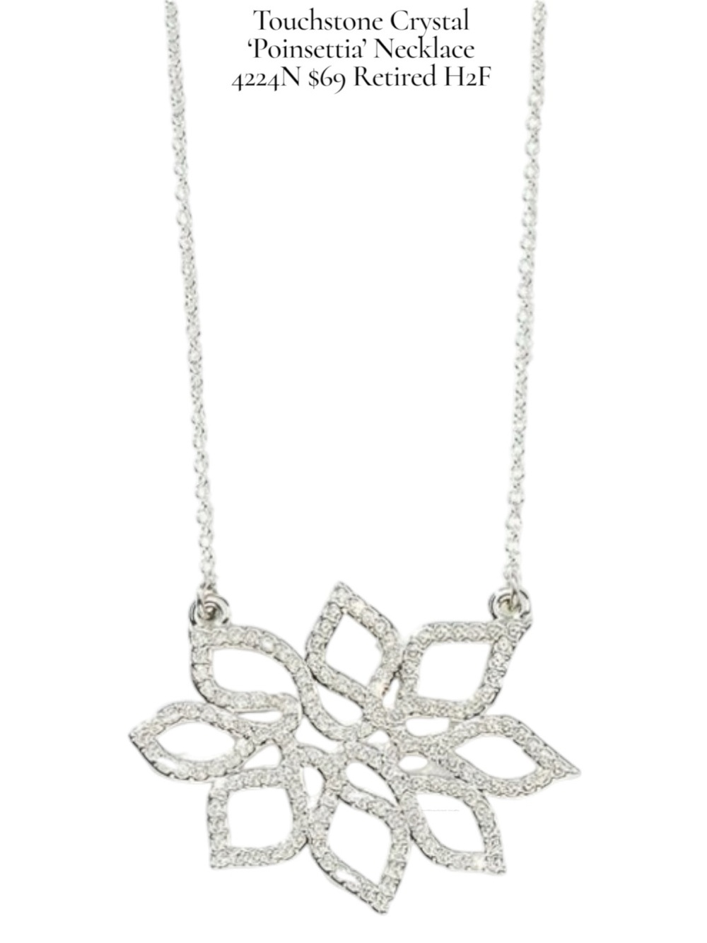 Touchstone Crystal Poinsettia Necklace Swarovski  Clear Crystal Christmas 4224N
